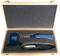 Axe and Knife Gift Box with Blue vinyl grip