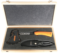 Axe and Knife Gift Box with Orange vinyl grip and sheath